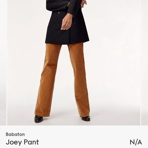 Babaton Joey Pants from Aritzia. Navy blue corduroy. Super high rise. Flared.